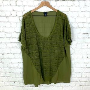 Torrid Olive Knit Front Sheer Top